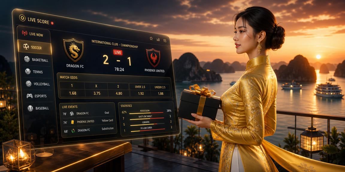 Phụ nữ áo dài nhận thưởng VIP bên vịnh Hạ Long – không khí casino trực tuyến sang trọng